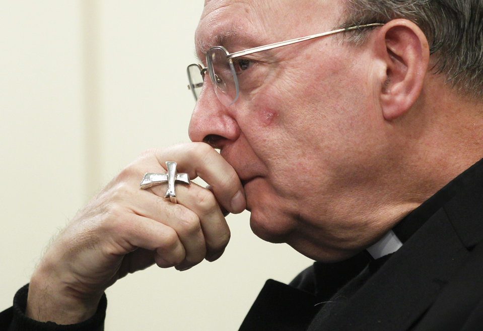 Primate of Belgium Leonard testifies before the parliamentary committee hearing on child sexual abuse in the Belgian Catholic Church in Brussels